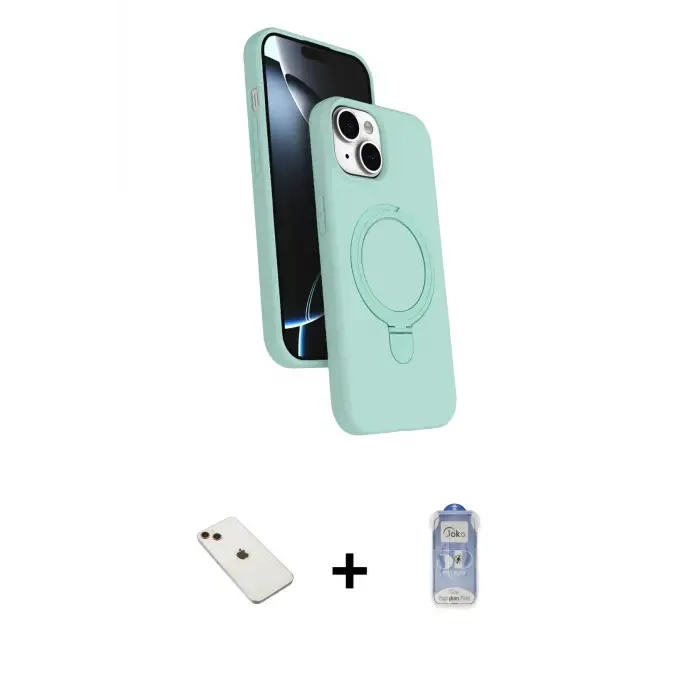 ieg™ iPhone 14 Kılıf İz Işık Koleksiyonu - Siyah Joko Magic 5D Cam + Diamond Kamera Lens - KI