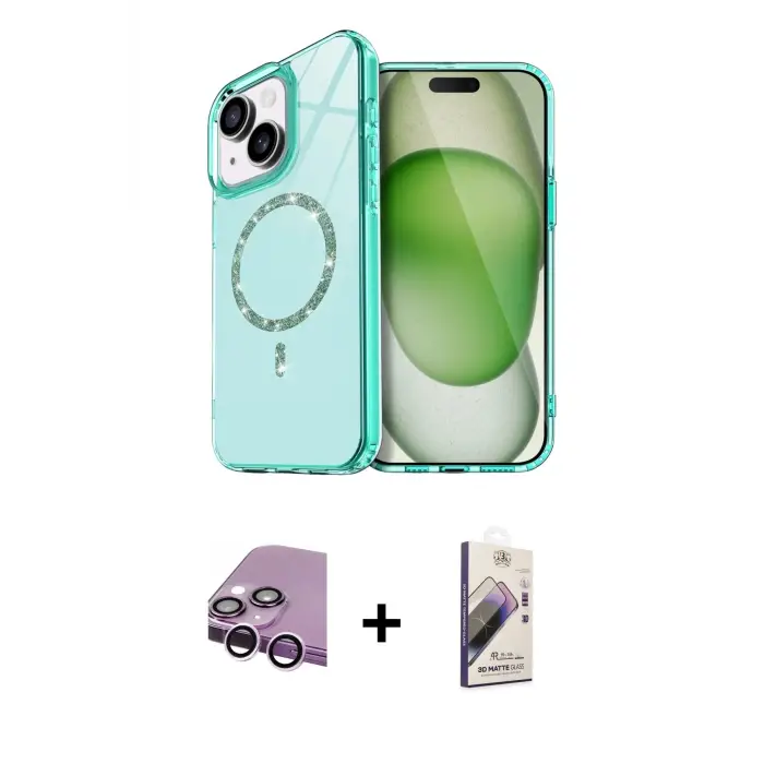 ieg™ iPhone 14 Kılıf Kıvılcım Form Prime - Siyah Bilvis 3D Mat Cam Ekran Koruyucu + Raze Metal Kamera Lens - MR