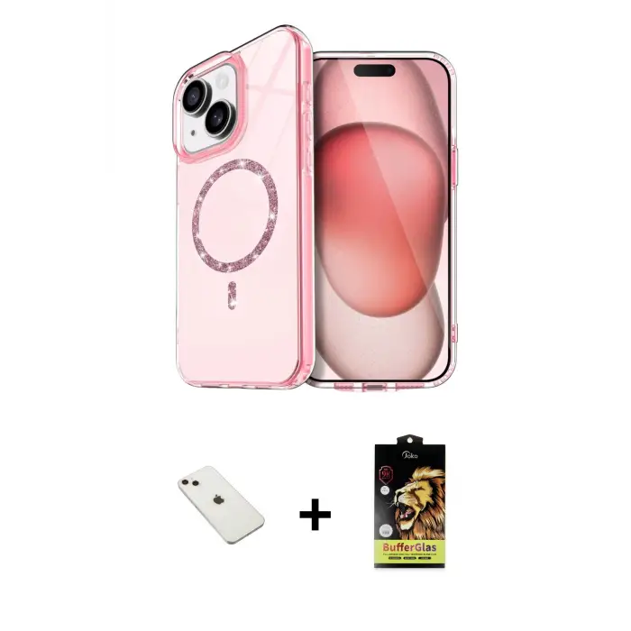 ieg™ iPhone 14 Kılıf Kıvılcım Form Prime - Siyah Buffer Cam Ekran Koruyucu + Diamond Kamera Lens - PE
