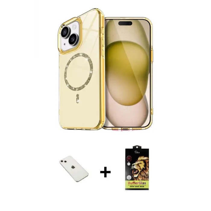 ieg™ iPhone 14 Kılıf Kıvılcım Form Prime - Siyah Buffer Cam Ekran Koruyucu + Diamond Kamera Lens - PE