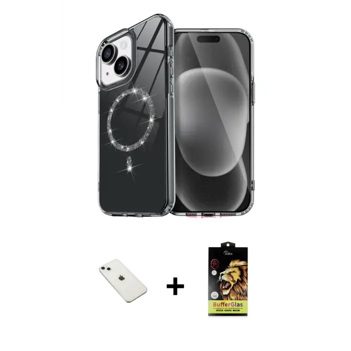ieg™ iPhone 14 Kılıf Kıvılcım Form Prime - Siyah Buffer Cam Ekran Koruyucu + Diamond Kamera Lens - SABE
