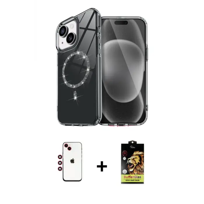 ieg™ iPhone 14 Kılıf Kıvılcım Form Prime - Siyah Buffer Cam Ekran Koruyucu + Shine Kamera Lens - KI