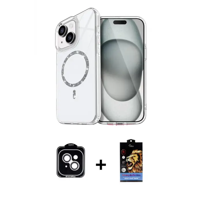 ieg™ iPhone 14 Kılıf Kıvılcım Form Prime - Siyah Buffer Hayalet Cam Ekran Koruyucu + PVD Metal Kamera Lens - GS