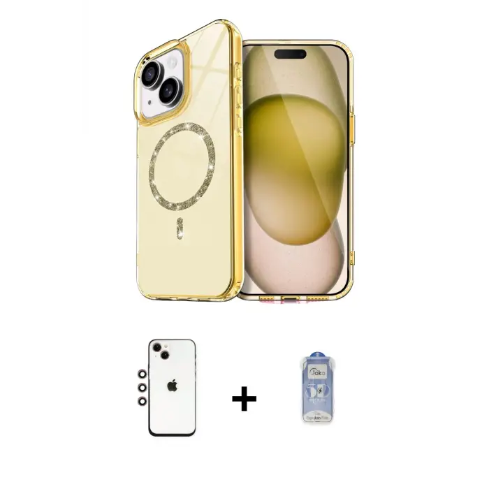 ieg™ iPhone 14 Kılıf Kıvılcım Form Prime - Siyah Joko Magic 5D Cam + Shine Kamera Lens - GI