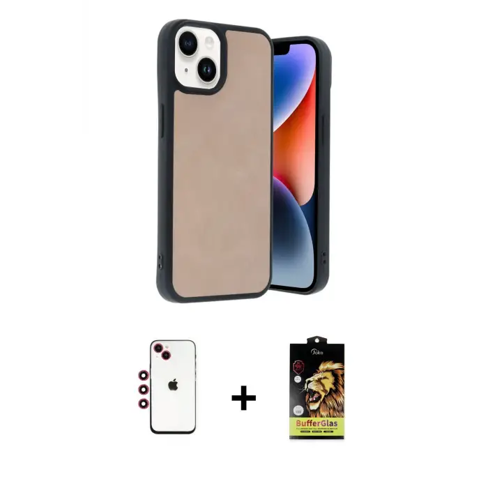 ieg™ iPhone 14 Kılıf Kıvılcım Işık Serisi - Siyah Buffer Cam Ekran Koruyucu + Shine Kamera Lens - KI