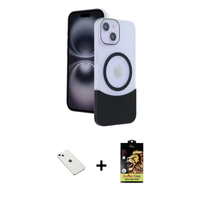 ieg™ iPhone 14 Kılıf Kozmos Form Özel Seri - Siyah Buffer Cam Ekran Koruyucu + Diamond Kamera Lens - SABE
