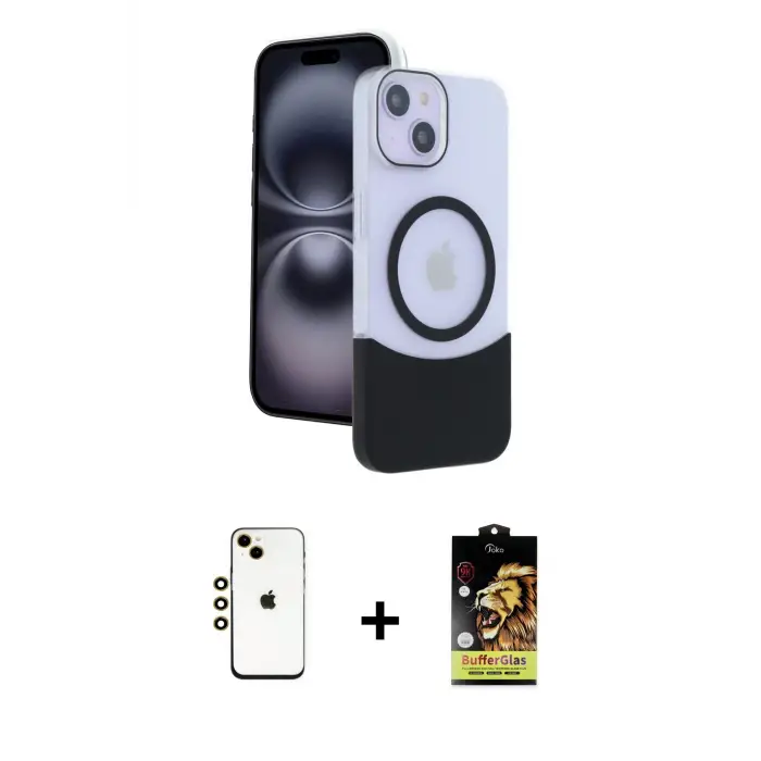 ieg™ iPhone 14 Kılıf Kozmos Form Özel Seri - Siyah Buffer Cam Ekran Koruyucu + Shine Kamera Lens - GD