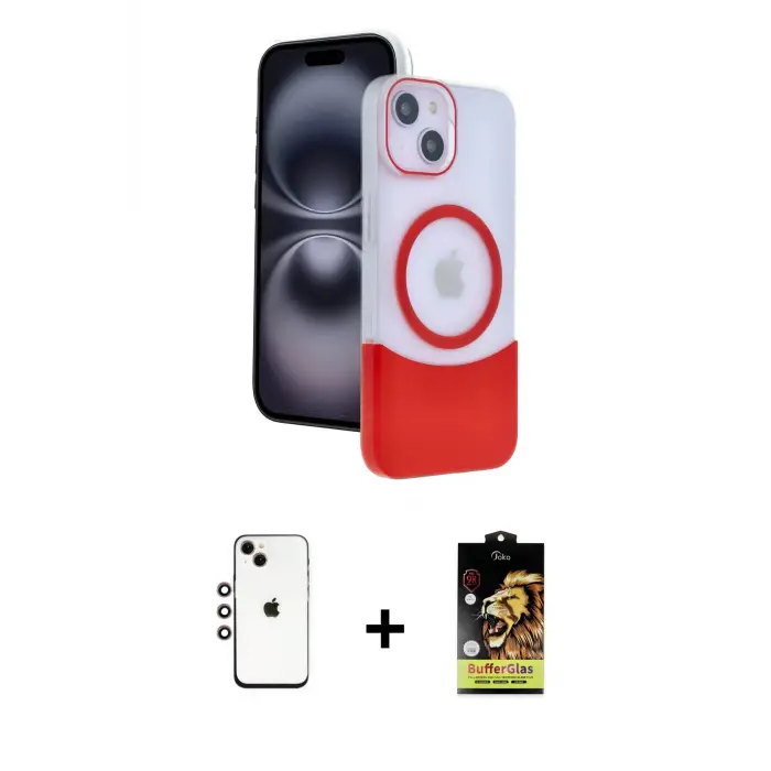 ieg™ iPhone 14 Kılıf Kozmos Form Özel Seri - Siyah Buffer Cam Ekran Koruyucu + Shine Kamera Lens - GI