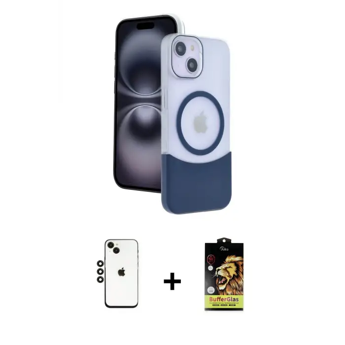 ieg™ iPhone 14 Kılıf Kozmos Form Özel Seri - Siyah Buffer Cam Ekran Koruyucu + Shine Kamera Lens - SH