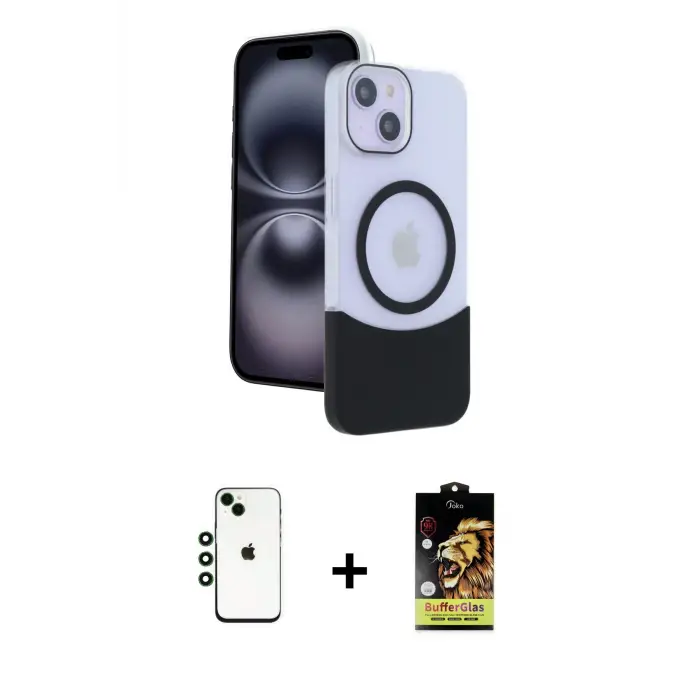 ieg™ iPhone 14 Kılıf Kozmos Form Özel Seri - Siyah Buffer Cam Ekran Koruyucu + Shine Kamera Lens - YL