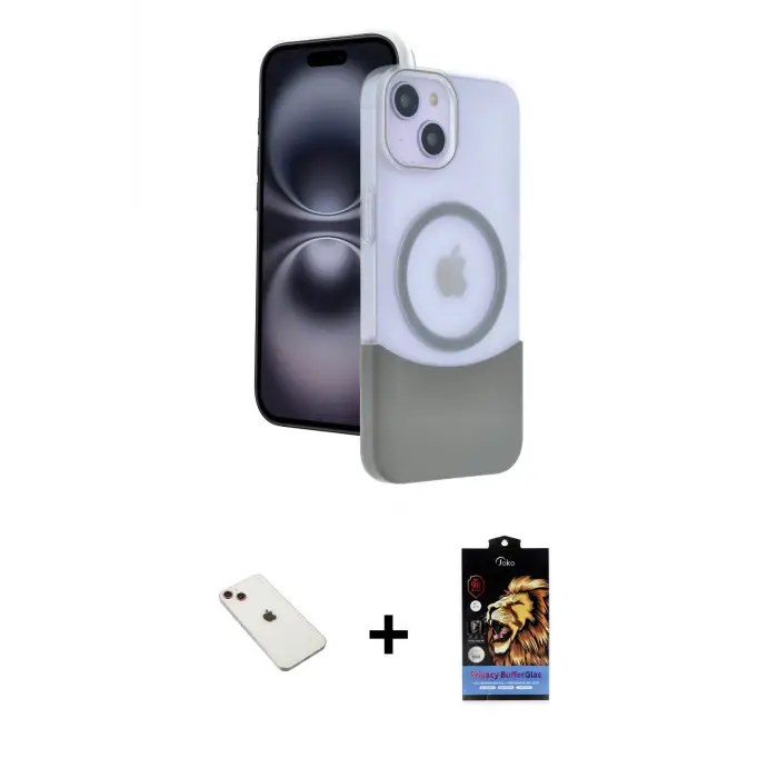ieg™ iPhone 14 Kılıf Kozmos Form Özel Seri - Siyah Buffer Hayalet Cam Ekran Koruyucu + Diamond Kamera Lens - KI