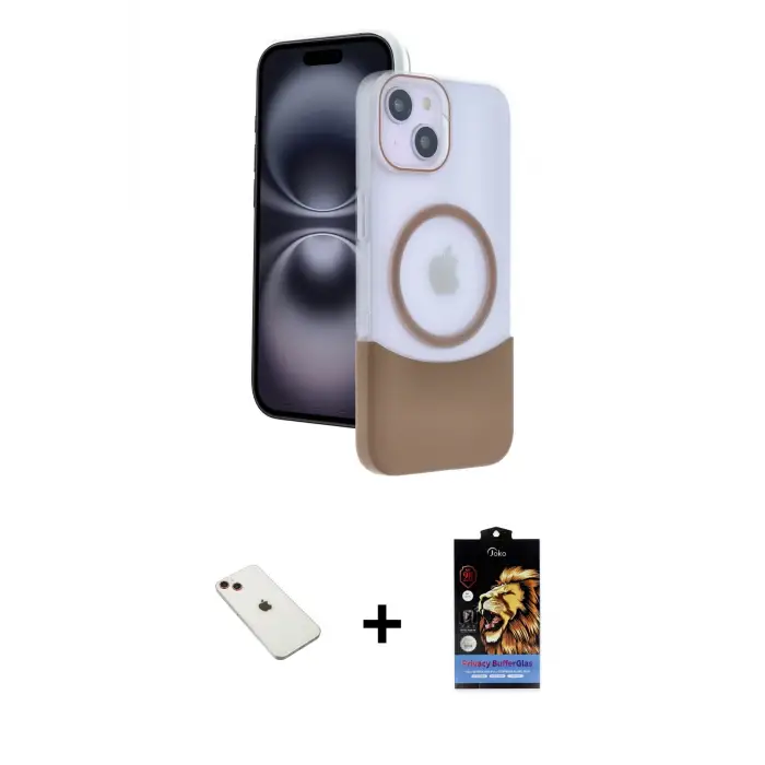 ieg™ iPhone 14 Kılıf Kozmos Form Özel Seri - Siyah Buffer Hayalet Cam Ekran Koruyucu + Diamond Kamera Lens - KI