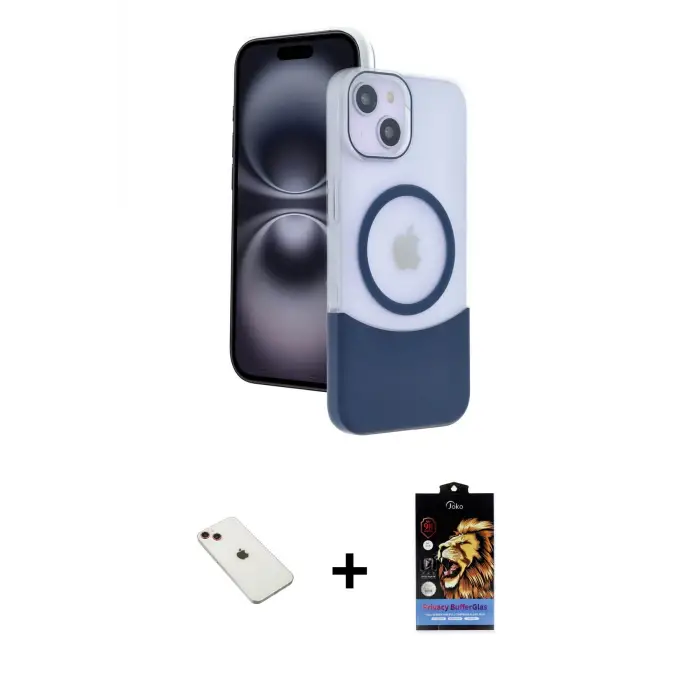 ieg™ iPhone 14 Kılıf Kozmos Form Özel Seri - Siyah Buffer Hayalet Cam Ekran Koruyucu + Diamond Kamera Lens - KI