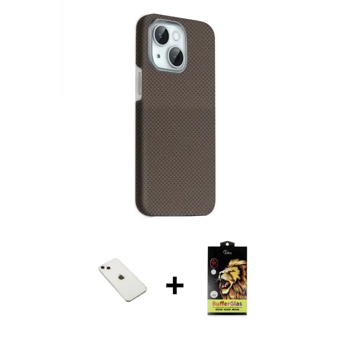 ieg™ iPhone 14 Kılıf Kozmos Klasik Prime - Siyah Buffer Cam Ekran Koruyucu + Diamond Kamera Lens - PE