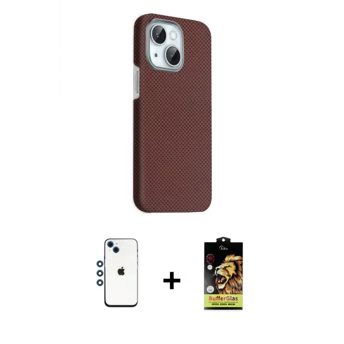 ieg™ iPhone 14 Kılıf Kozmos Klasik Prime - Siyah Buffer Cam Ekran Koruyucu + Shine Kamera Lens - MI