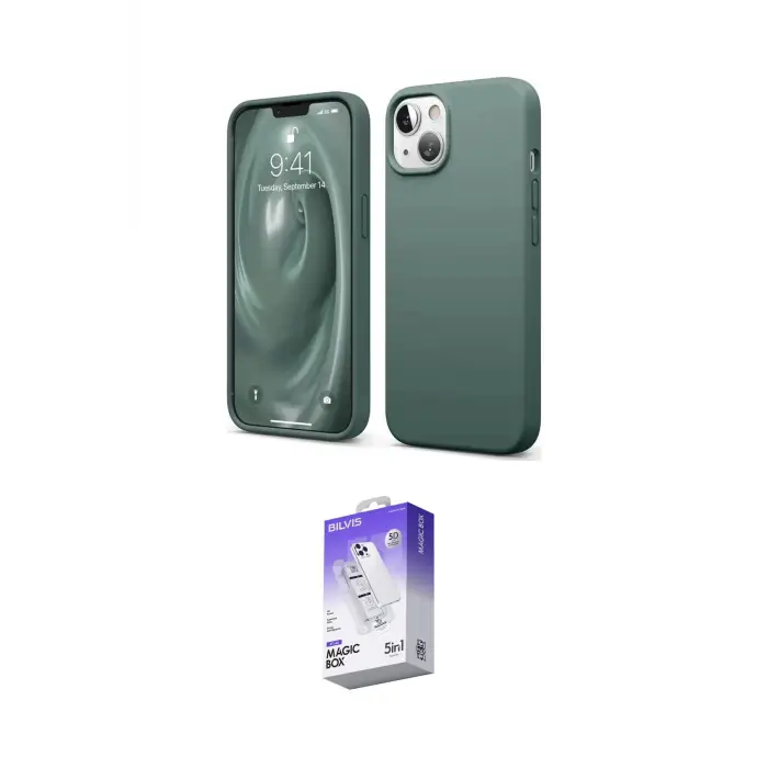 ieg™ iPhone 14 Kılıf Kozmos Yansıma Özel Seri - Siyah Bilvis 5in1 3D Magic Cam Ekran Koruyucu