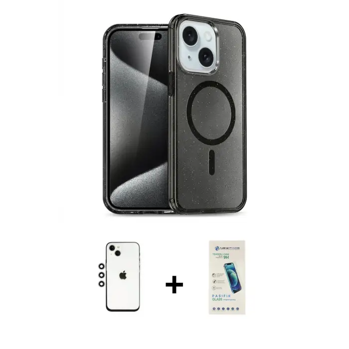 ieg™ iPhone 14 Kılıf Nova Asil Prime - Şeffaf Pasifik Cam Ekran Koruyucu + Shine Kamera Lens - GS