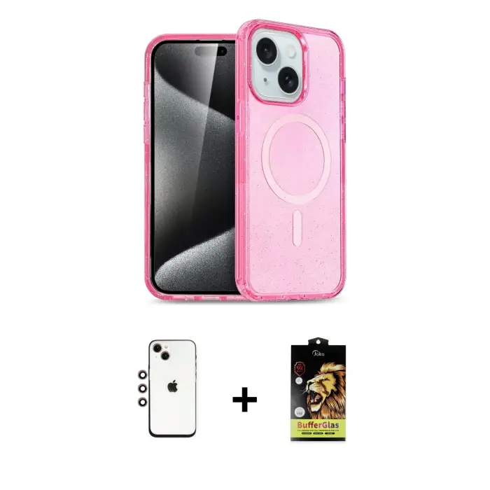 ieg™ iPhone 14 Kılıf Nova Asil Prime - Siyah Buffer Cam Ekran Koruyucu + Shine Kamera Lens - GI