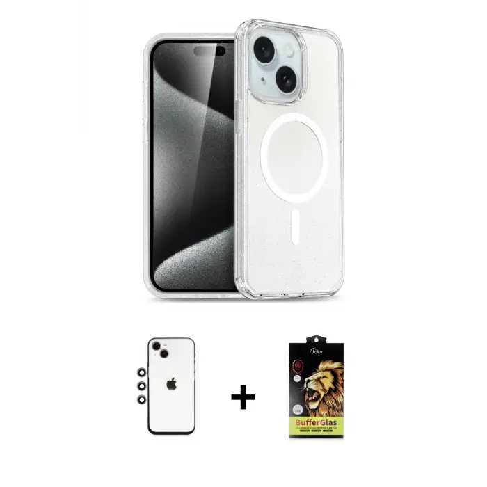 ieg™ iPhone 14 Kılıf Nova Asil Prime - Siyah Buffer Cam Ekran Koruyucu + Shine Kamera Lens - GI