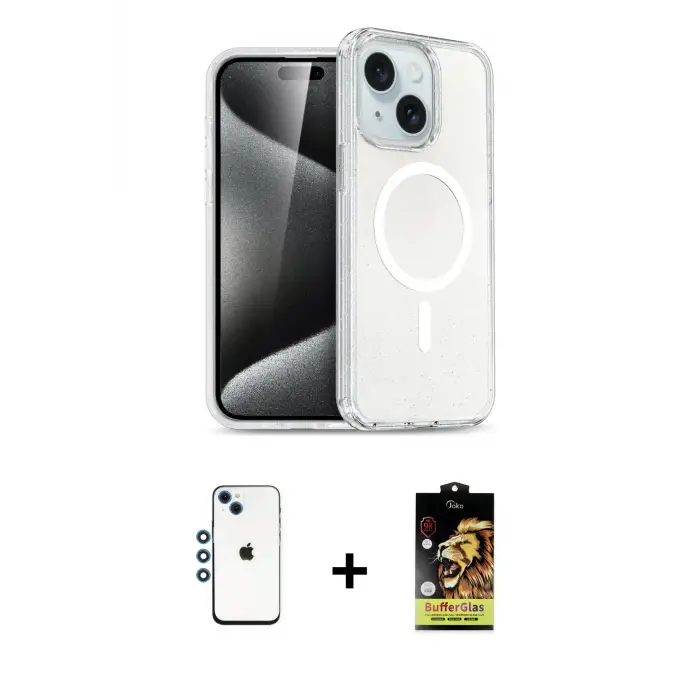 ieg™ iPhone 14 Kılıf Nova Asil Prime - Siyah Buffer Cam Ekran Koruyucu + Shine Kamera Lens - MI