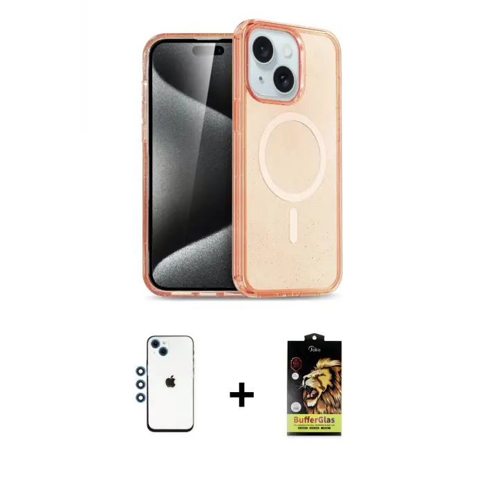 ieg™ iPhone 14 Kılıf Nova Asil Prime - Siyah Buffer Cam Ekran Koruyucu + Shine Kamera Lens - MI