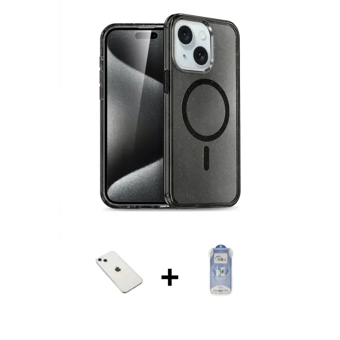 ieg™ iPhone 14 Kılıf Nova Asil Prime - Siyah Joko Magic 5D Cam + Diamond Kamera Lens - SABE