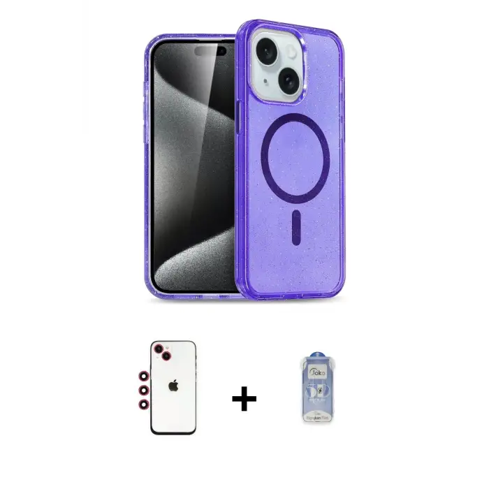 ieg™ iPhone 14 Kılıf Nova Asil Prime - Siyah Joko Magic 5D Cam + Shine Kamera Lens - KI