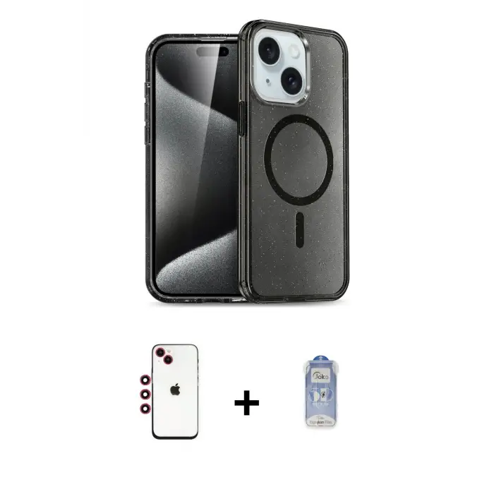 ieg™ iPhone 14 Kılıf Nova Asil Prime - Siyah Joko Magic 5D Cam + Shine Kamera Lens - KI