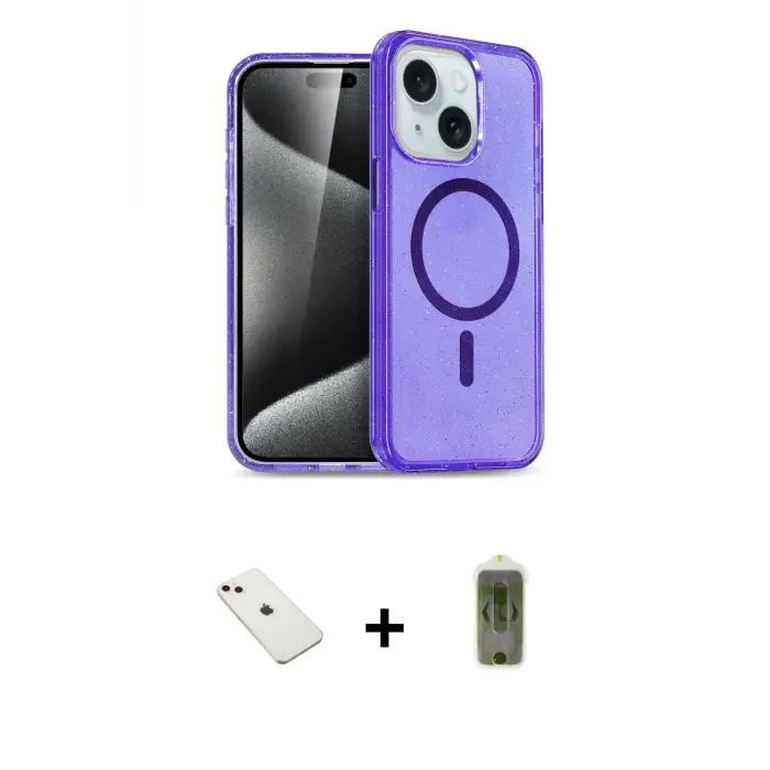 ieg™ iPhone 14 Kılıf Nova Asil Prime - Siyah Joko Magic 5D Hayalet Cam + Diamond Kamera Lens - PE