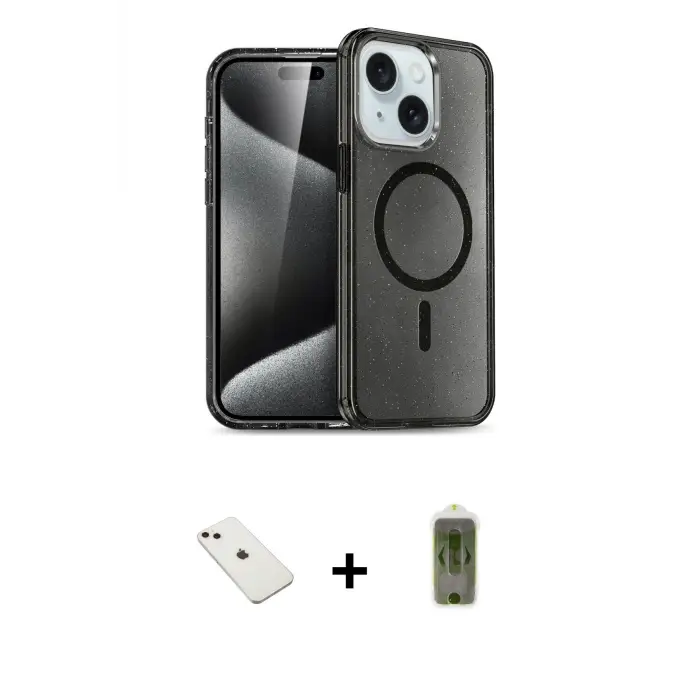 ieg™ iPhone 14 Kılıf Nova Asil Prime - Siyah Joko Magic 5D Hayalet Cam + Diamond Kamera Lens - PE