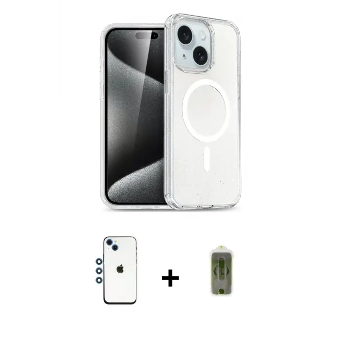 ieg™ iPhone 14 Kılıf Nova Asil Prime - Siyah Joko Magic 5D Hayalet Cam + Shine Kamera Lens - MI