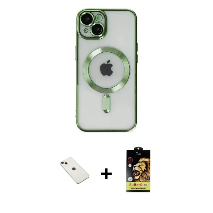 ieg™ iPhone 14 Kılıf Nova Işık Özel Seri - Siyah Buffer Cam Ekran Koruyucu + Diamond Kamera Lens - KI