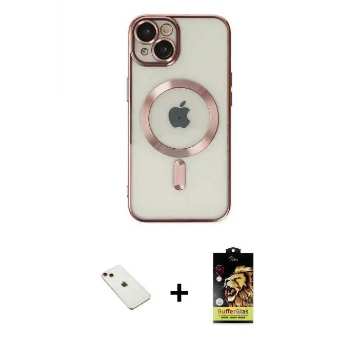 ieg™ iPhone 14 Kılıf Nova Işık Özel Seri - Siyah Buffer Cam Ekran Koruyucu + Diamond Kamera Lens - KI