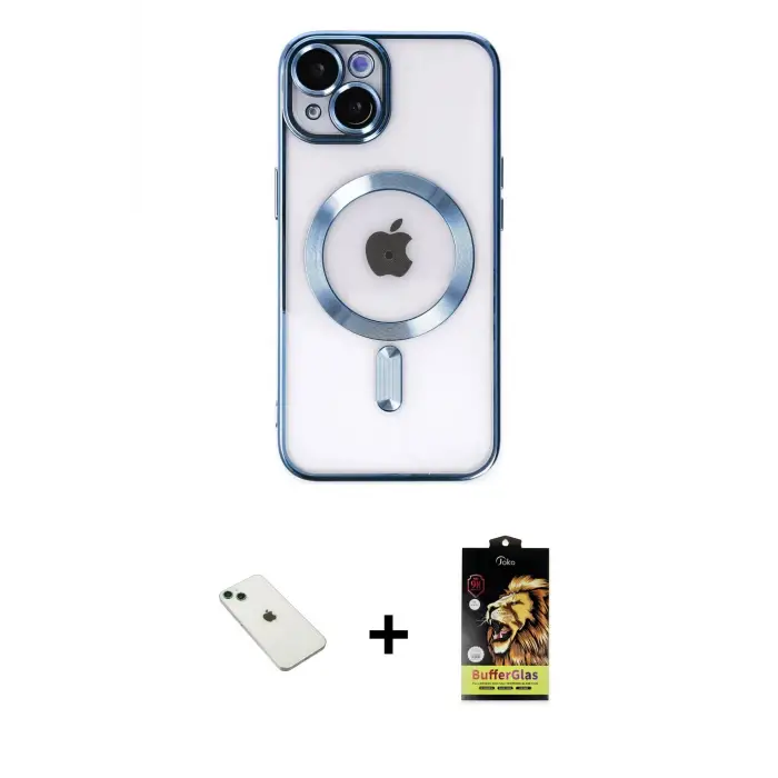 ieg™ iPhone 14 Kılıf Nova Işık Özel Seri - Siyah Buffer Cam Ekran Koruyucu + Diamond Kamera Lens - YL