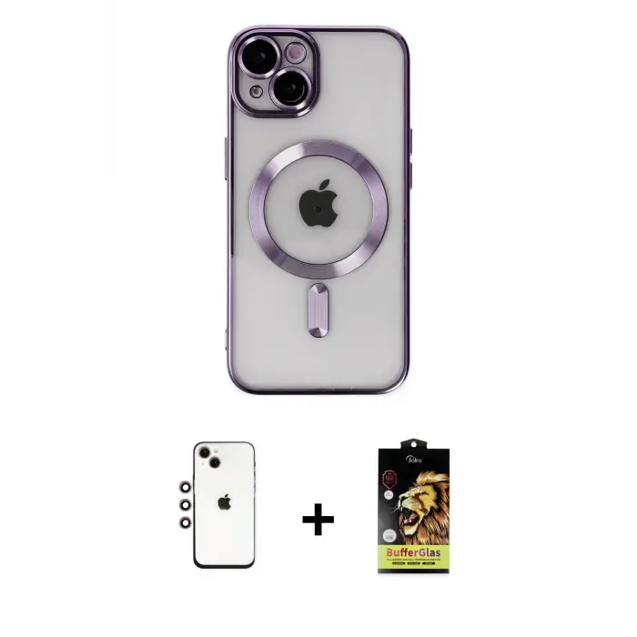 ieg™ iPhone 14 Kılıf Nova Işık Özel Seri - Siyah Buffer Cam Ekran Koruyucu + Shine Kamera Lens - GI