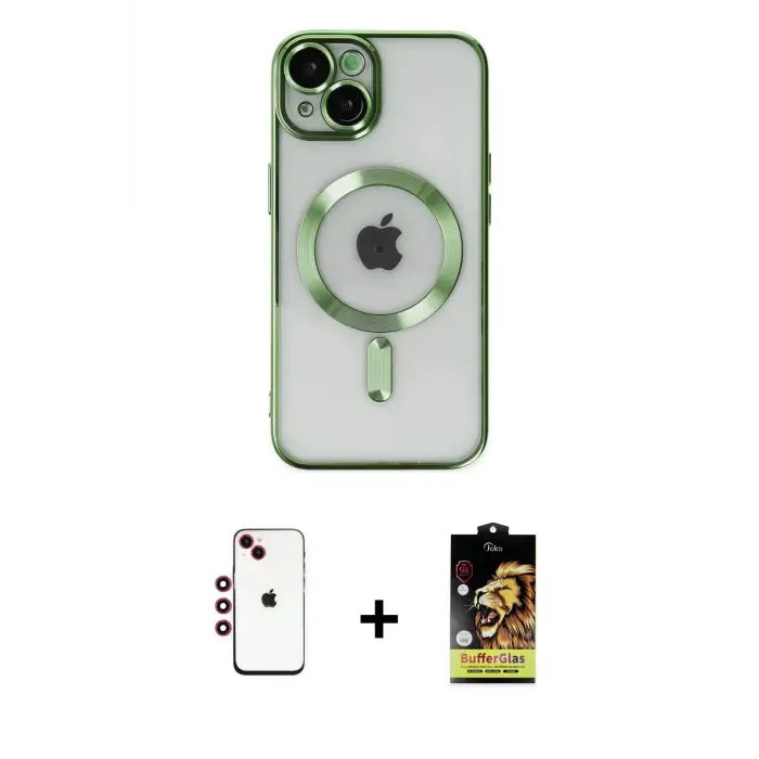 ieg™ iPhone 14 Kılıf Nova Işık Özel Seri - Siyah Buffer Cam Ekran Koruyucu + Shine Kamera Lens - KI