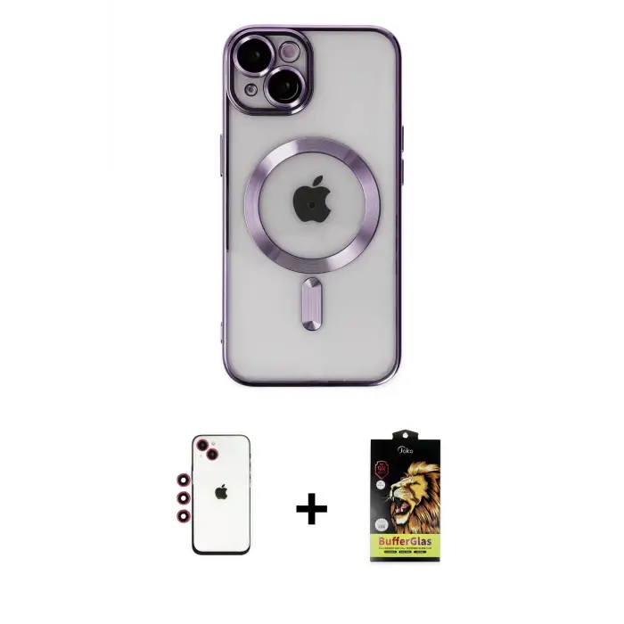 ieg™ iPhone 14 Kılıf Nova Işık Özel Seri - Siyah Buffer Cam Ekran Koruyucu + Shine Kamera Lens - KI