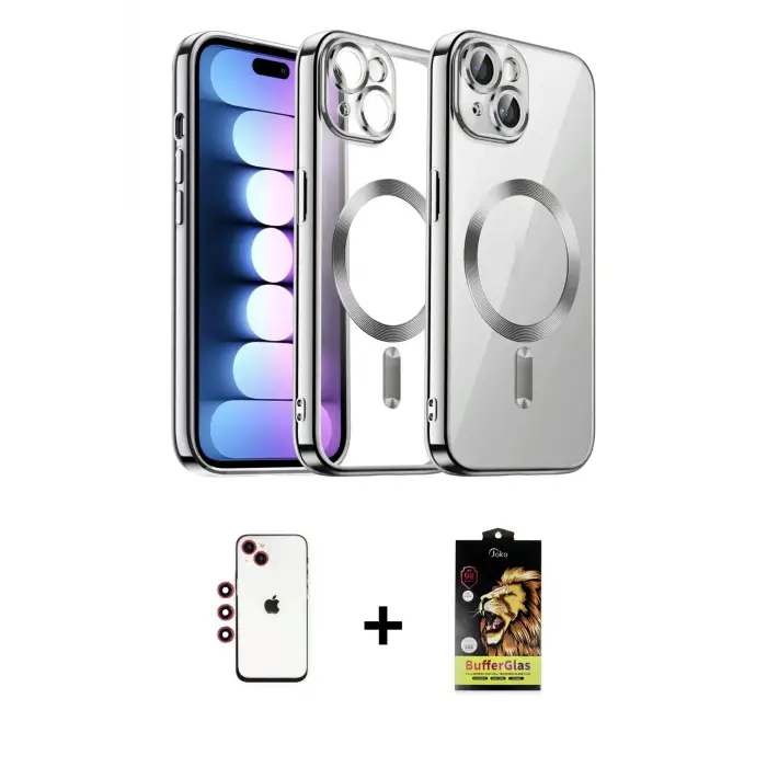 ieg™ iPhone 14 Kılıf Nova Işık Özel Seri - Siyah Buffer Cam Ekran Koruyucu + Shine Kamera Lens - KI