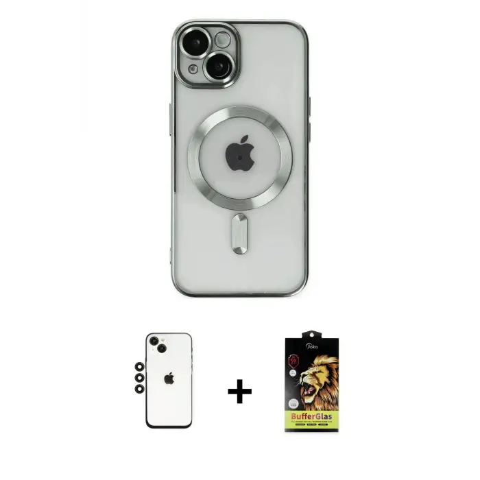 ieg™ iPhone 14 Kılıf Nova Işık Özel Seri - Siyah Buffer Cam Ekran Koruyucu + Shine Kamera Lens - SH