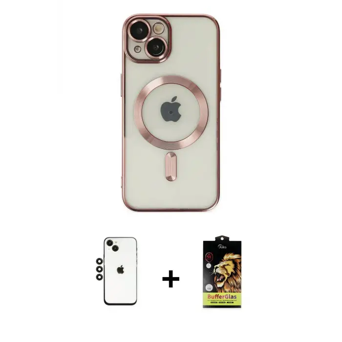 ieg™ iPhone 14 Kılıf Nova Işık Özel Seri - Siyah Buffer Cam Ekran Koruyucu + Shine Kamera Lens - SH
