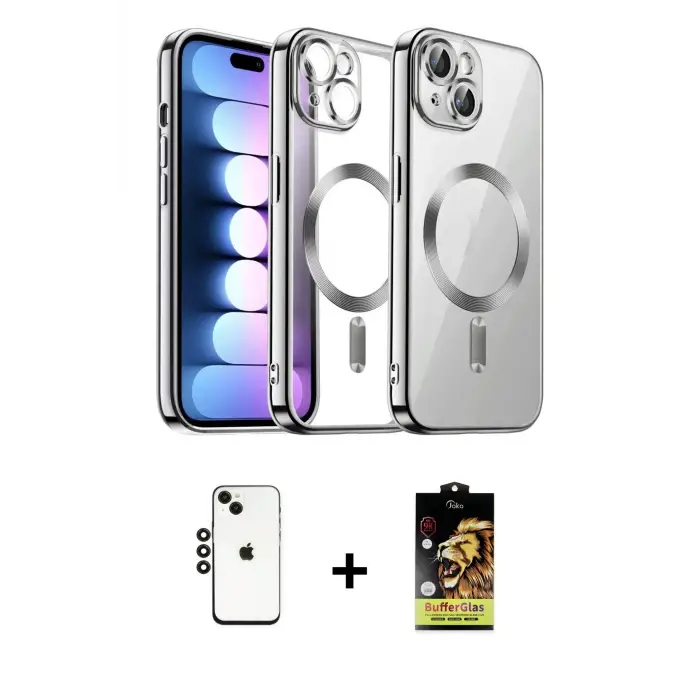 ieg™ iPhone 14 Kılıf Nova Işık Özel Seri - Siyah Buffer Cam Ekran Koruyucu + Shine Kamera Lens - SH