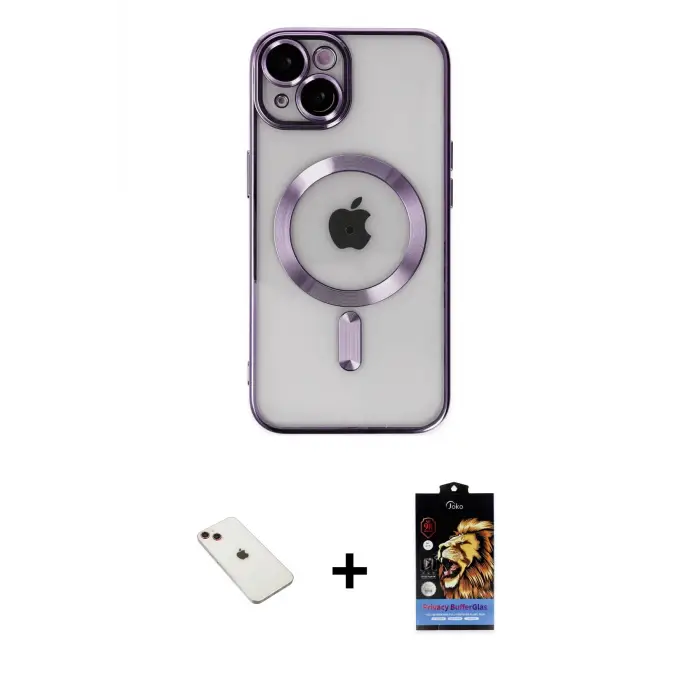 ieg™ iPhone 14 Kılıf Nova Işık Özel Seri - Siyah Buffer Hayalet Cam Ekran Koruyucu + Diamond Kamera Lens - KI
