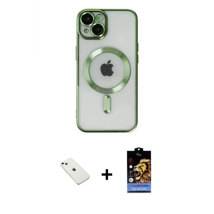 ieg™ iPhone 14 Kılıf Nova Işık Özel Seri - Siyah Buffer Hayalet Cam Ekran Koruyucu + Diamond Kamera Lens - PE