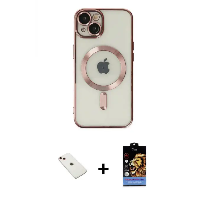 ieg™ iPhone 14 Kılıf Nova Işık Özel Seri - Siyah Buffer Hayalet Cam Ekran Koruyucu + Diamond Kamera Lens - KI