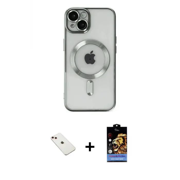 ieg™ iPhone 14 Kılıf Nova Işık Özel Seri - Siyah Buffer Hayalet Cam Ekran Koruyucu + Diamond Kamera Lens - KI