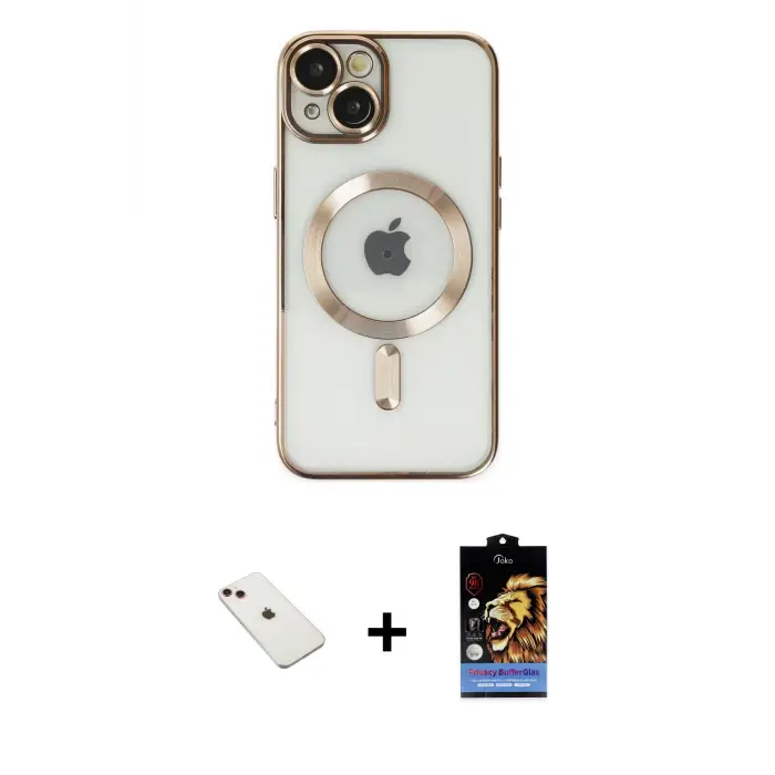 ieg™ iPhone 14 Kılıf Nova Işık Özel Seri - Siyah Buffer Hayalet Cam Ekran Koruyucu + Diamond Kamera Lens - KI
