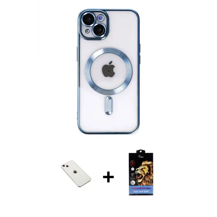 ieg™ iPhone 14 Kılıf Nova Işık Özel Seri - Siyah Buffer Hayalet Cam Ekran Koruyucu + Diamond Kamera Lens - PE