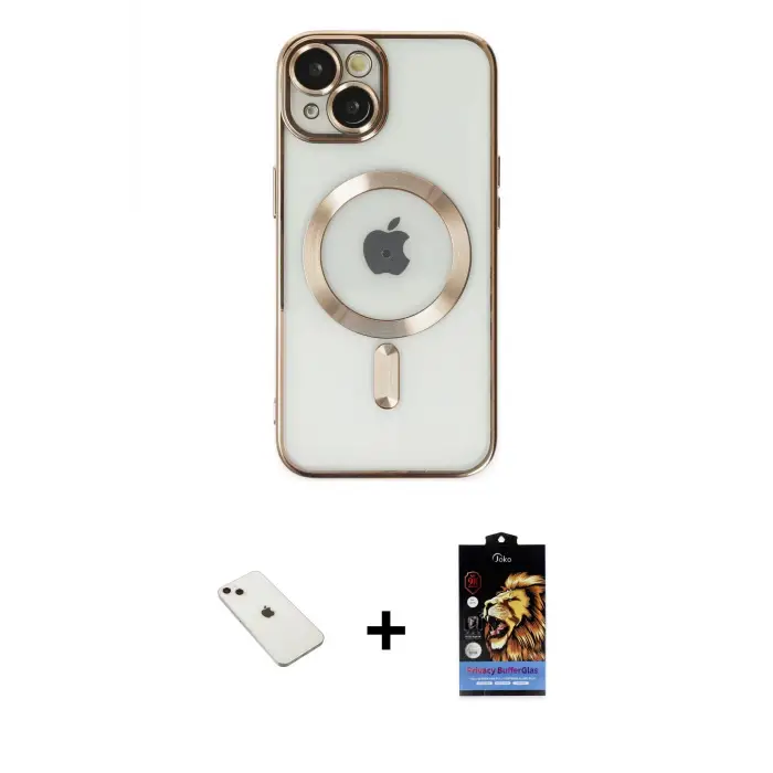 ieg™ iPhone 14 Kılıf Nova Işık Özel Seri - Siyah Buffer Hayalet Cam Ekran Koruyucu + Diamond Kamera Lens - PE