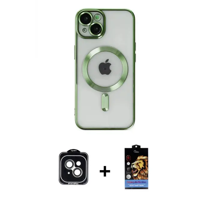 ieg™ iPhone 14 Kılıf Nova Işık Özel Seri - Siyah Buffer Hayalet Cam Ekran Koruyucu + PVD Metal Kamera Lens - YL