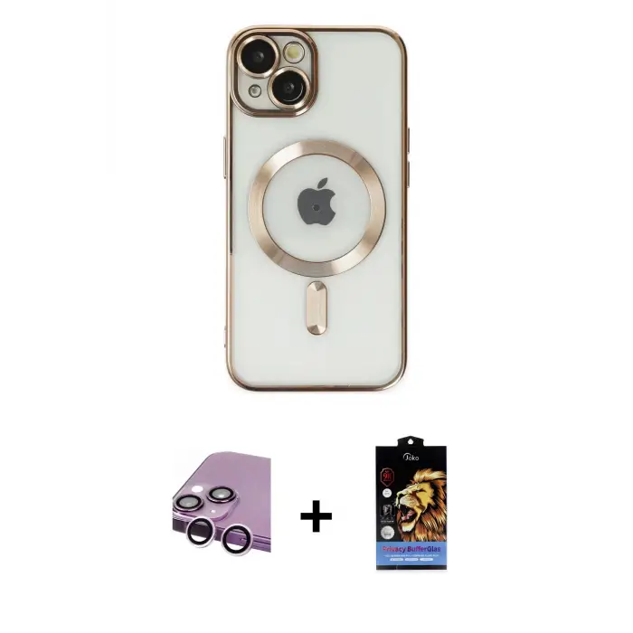 ieg™ iPhone 14 Kılıf Nova Işık Özel Seri - Siyah Buffer Hayalet Cam Ekran Koruyucu + Raze Metal Kamera Lens - MR